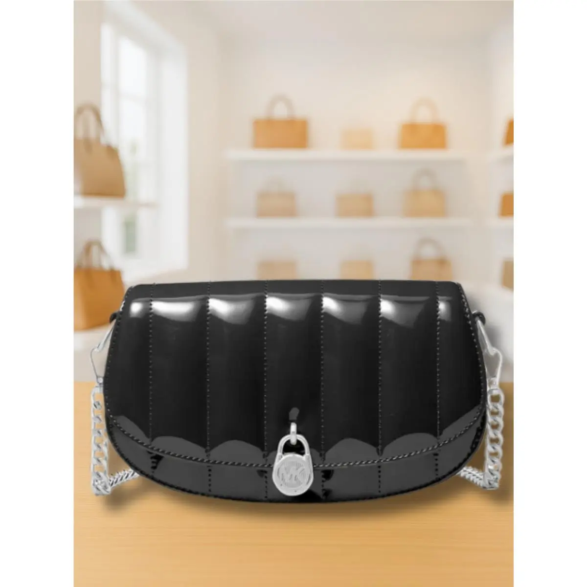 Mila Women Small Patent Chain Convertible Crossbody Bag Variation BLACK by Michael Kors