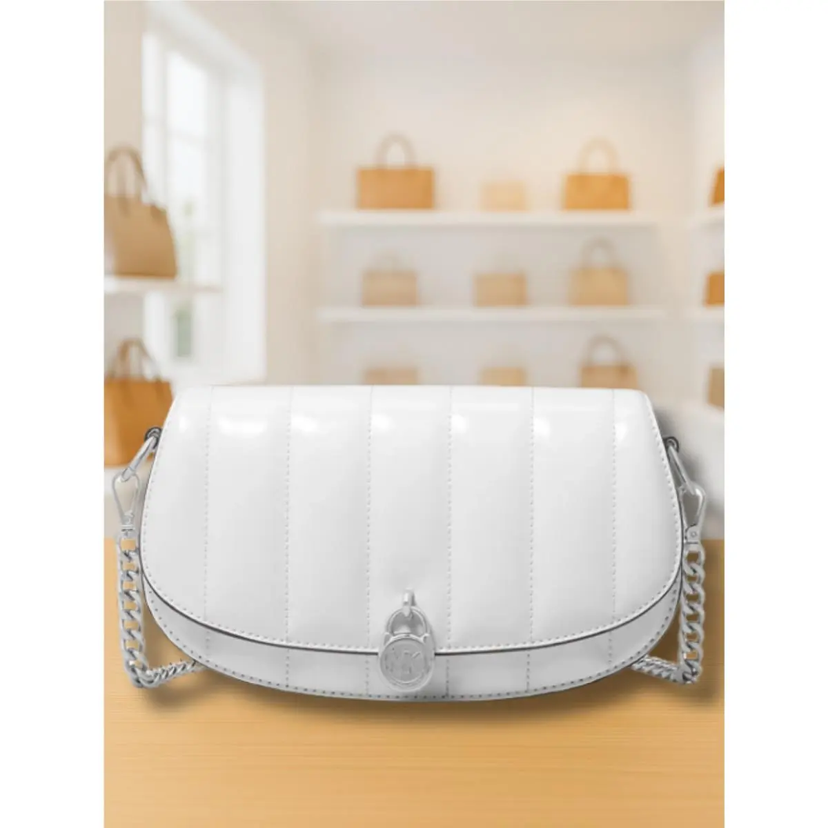 Mila Women Small Patent Chain Convertible Crossbody Bag Variation OPTIC WHITE by Michael Kors