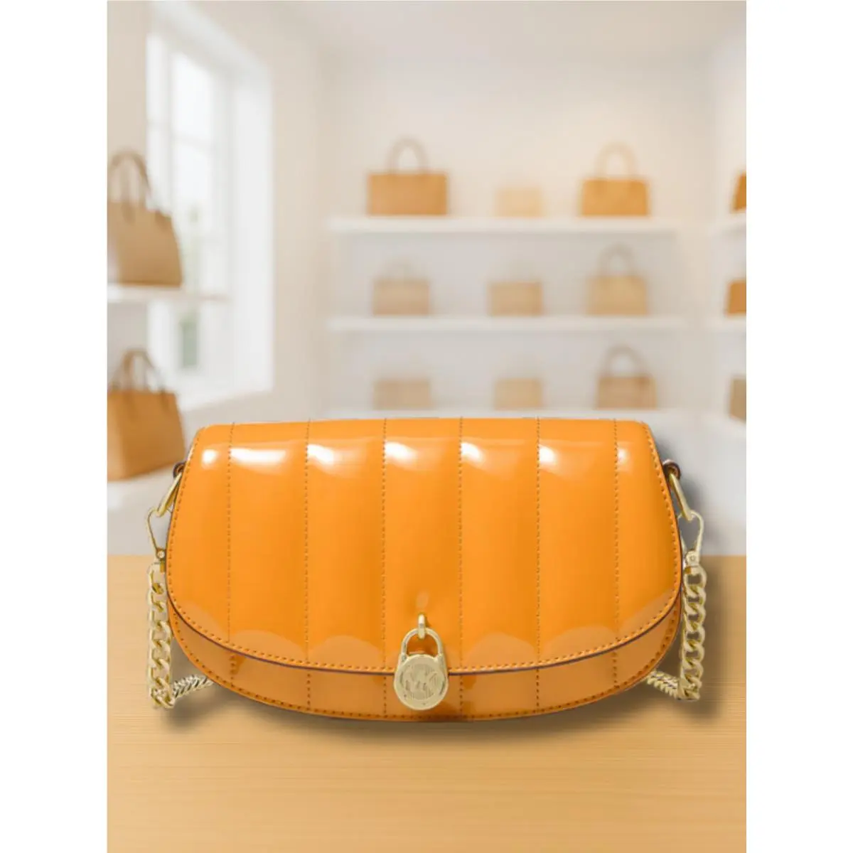 Mila Women Small Patent Chain Convertible Crossbody Bag Variation POP ORANGE by Michael Kors