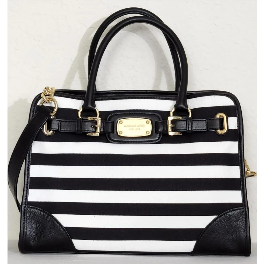 Michael Kors Hamilton Large Black White Striped Tote Bag +/or Wallet Set
