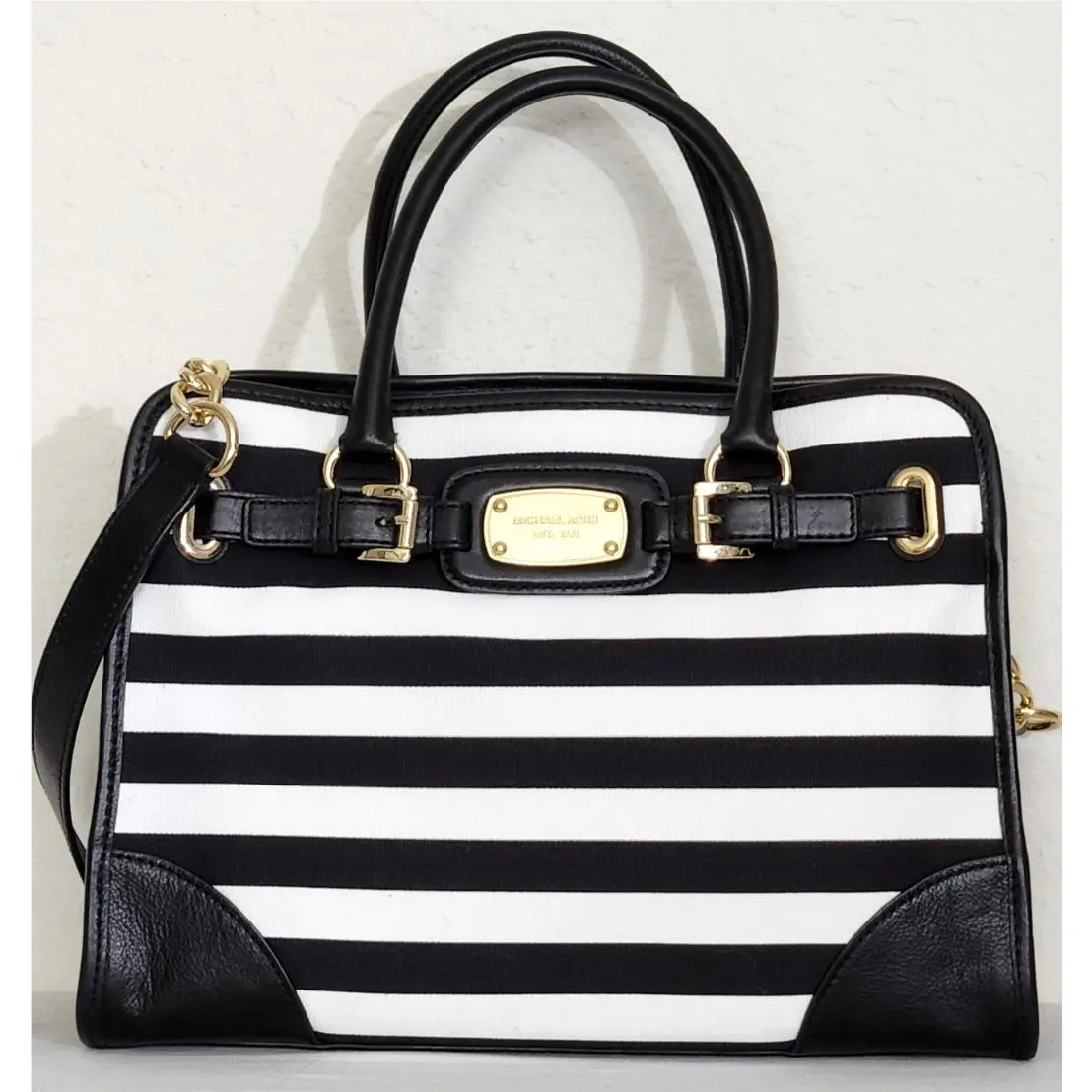 Hamilton Large Black White Striped Tote Bag +/or Wallet Set Tote by Michael Kors