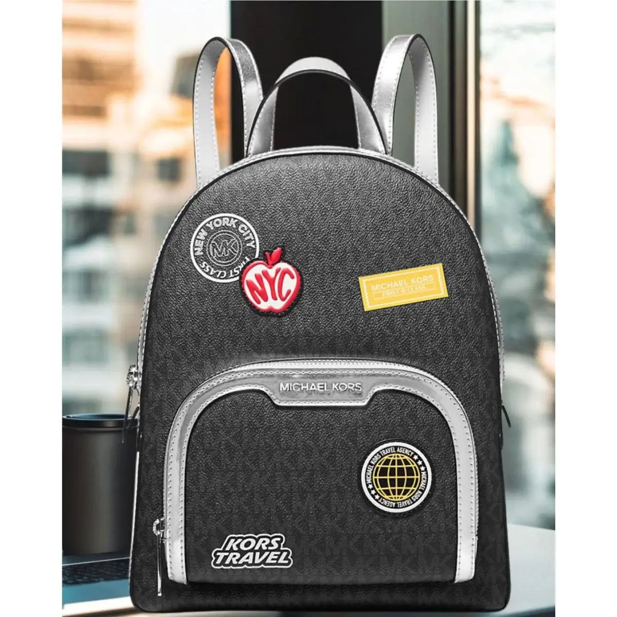Michael Kors Jaycee Women Medium Embellished MK Logo Travel Backpack Bag Black