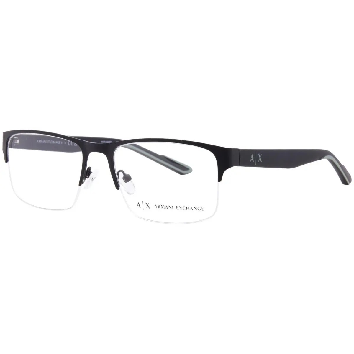 Armani Exchange AX1068 6000 Eyeglasses Men`s Black Semi Rim Rectangle Shape 56mm