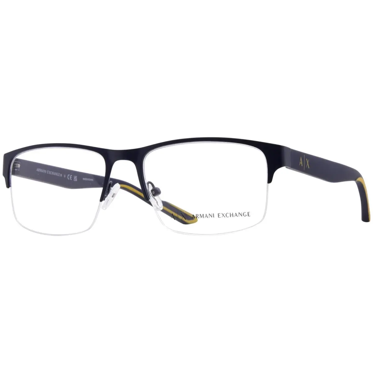 Armani Exchange AX1068 6099 Eyeglasses Men`s Matte Blue Semi Rim Rectangle 56mm