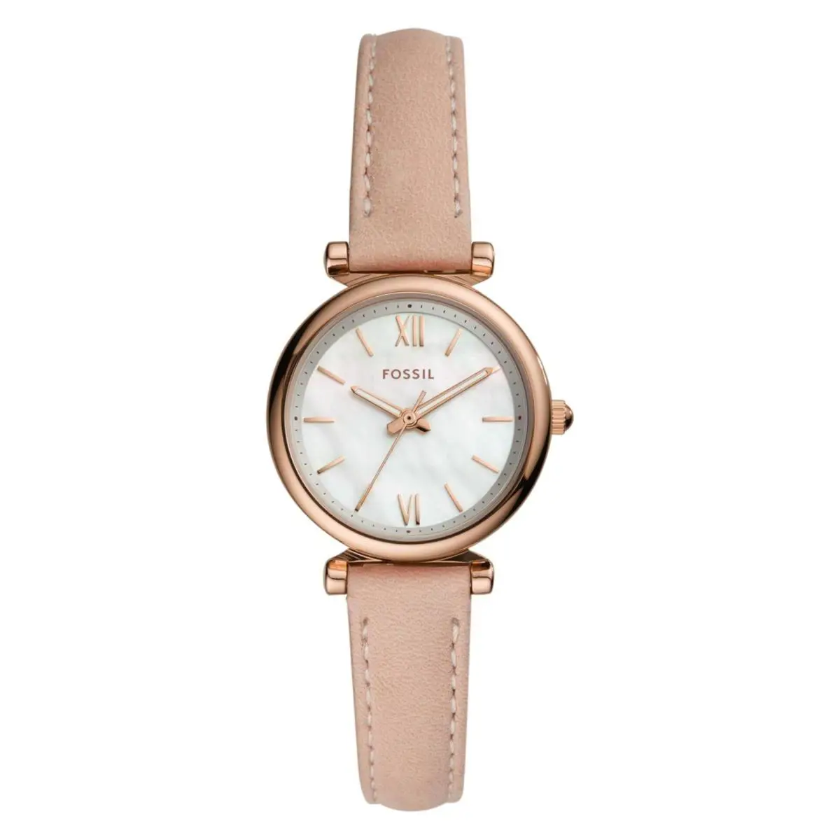 Carlie Mini Women`s White Dial Beige Leather Band Analog Quatz Watch by Fossil