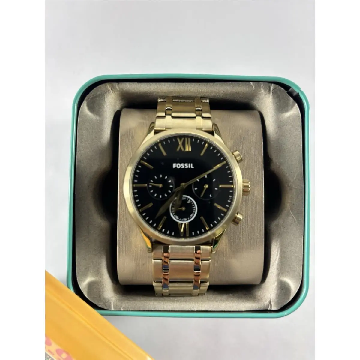 Fenmore Mens Gold Multifunction Watch Black Dial Stainless Steel BQ2366 by Fossil