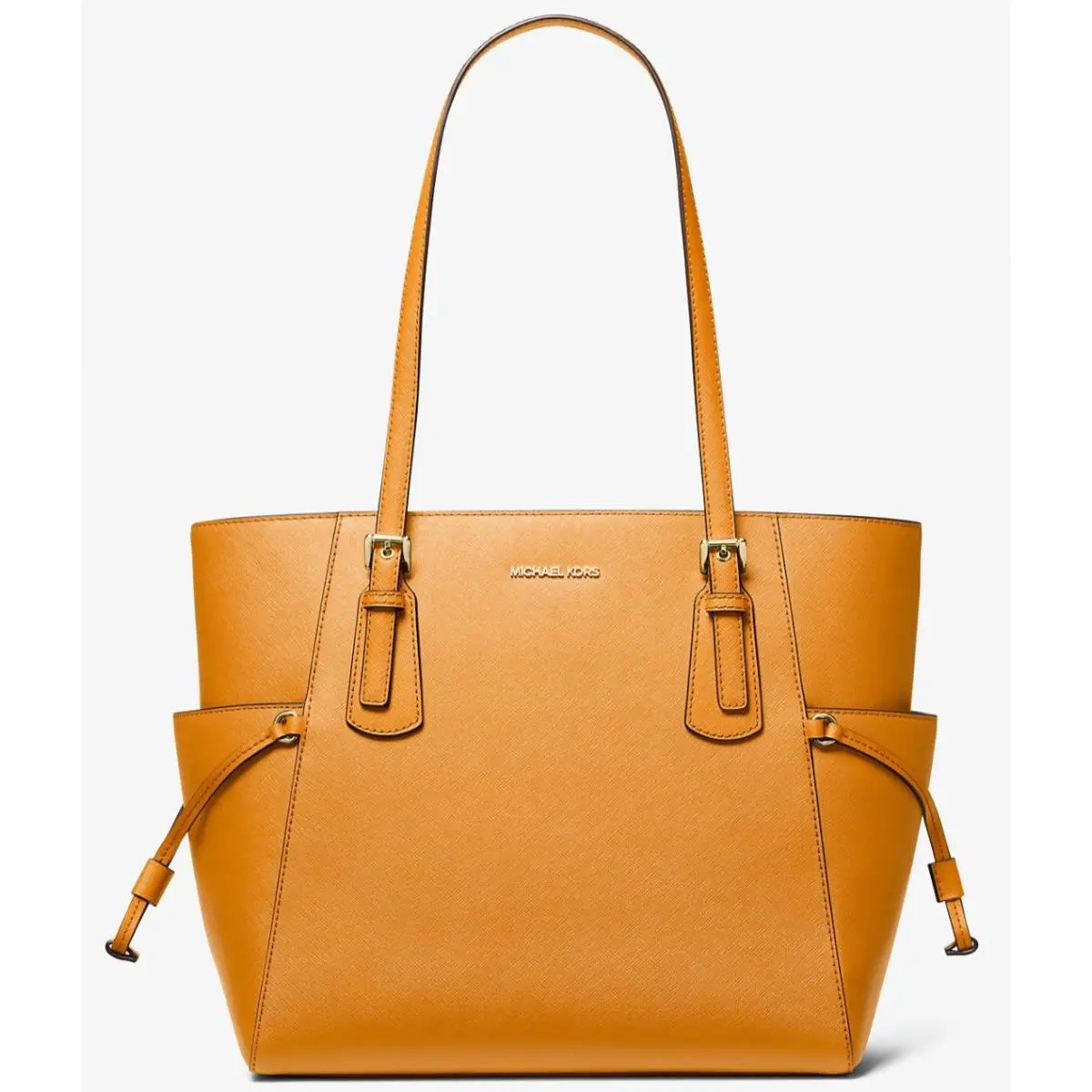 Michael Kors Voyager Large Tote Bag Orange Leather Laptop Purse 35S5GV6T7L