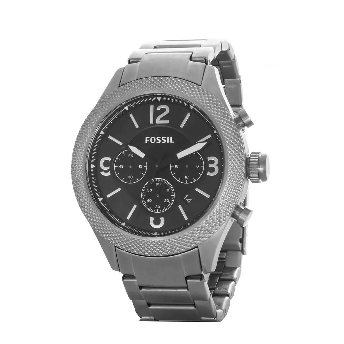 Fossil Men`s Watch Black Dial Stainless Steel Chronograph BQ2107IE