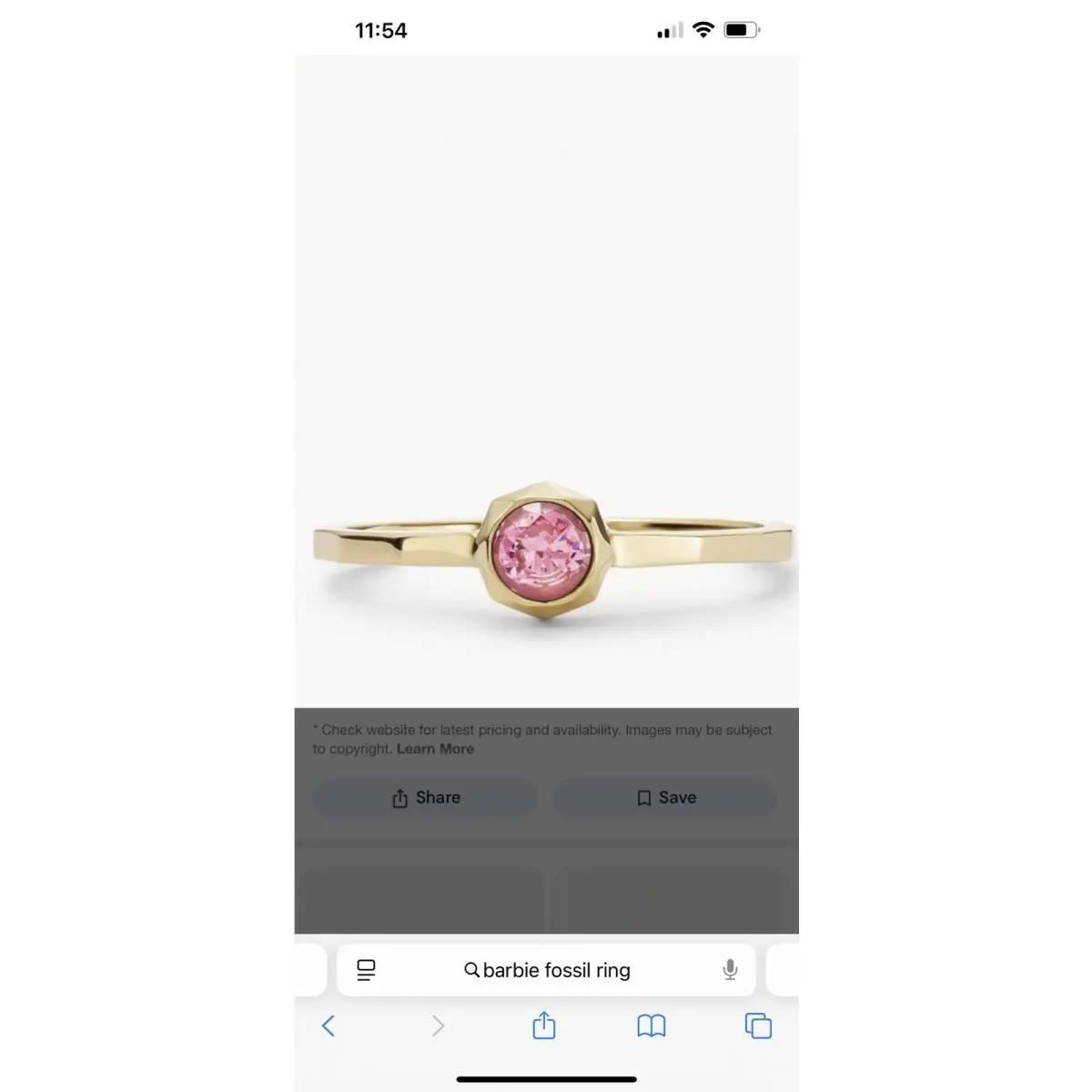 Barbie Fossil Ring Size 6