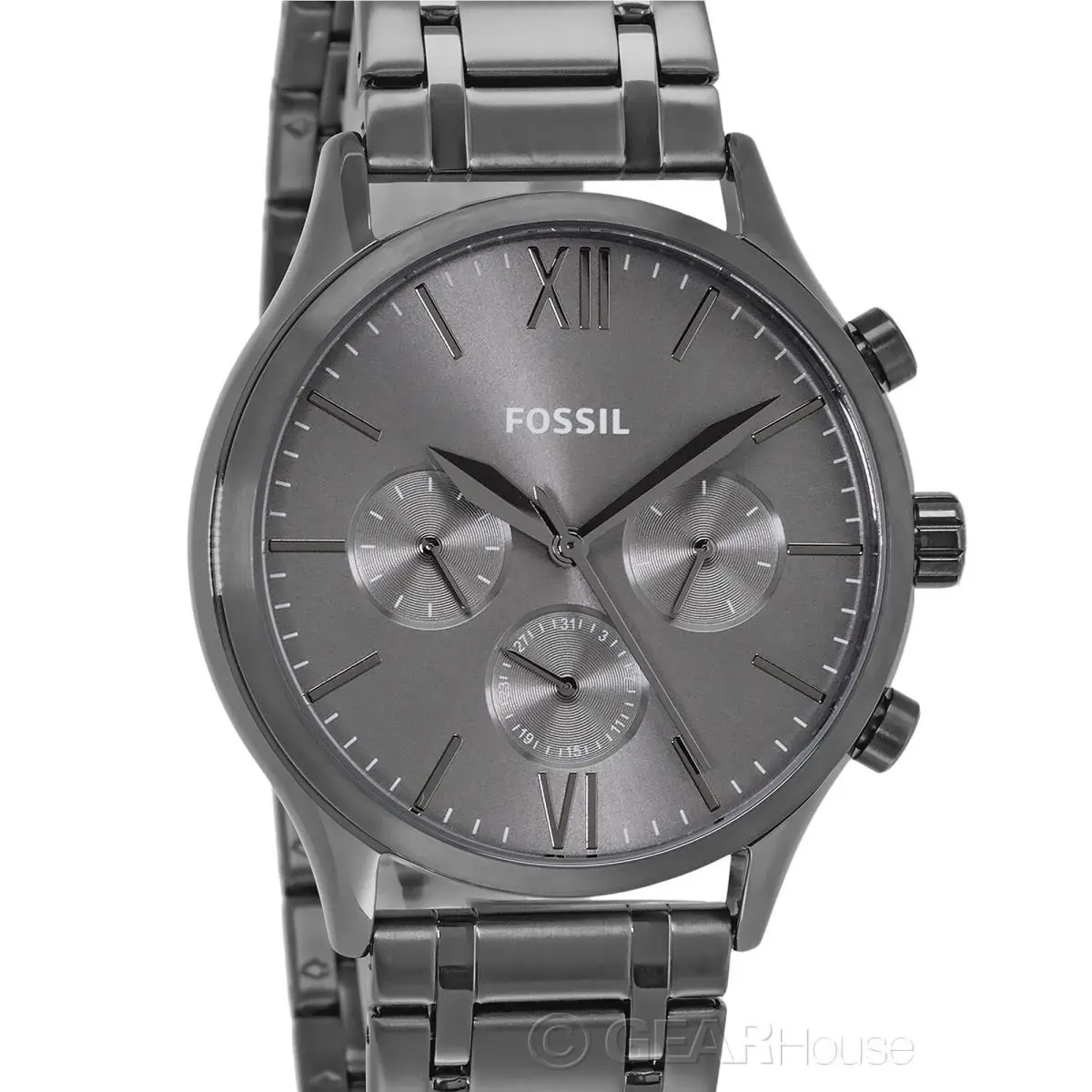 Fossil Fenmore Mens Multifunction Watch Gray Dial Date Stainless Steel Band