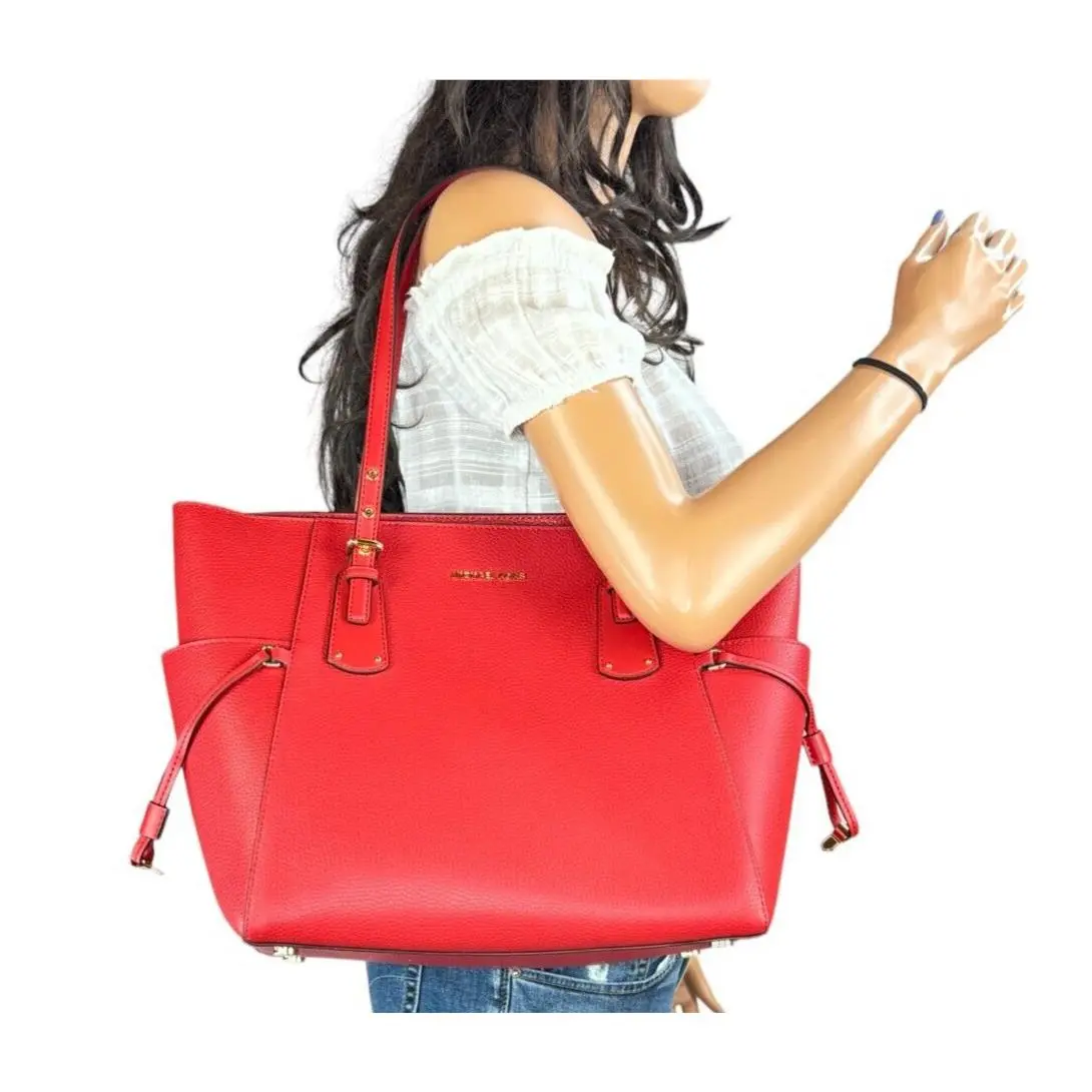 Voyager East West Drawstring Tote Shoulder Bag Red Flame by Michael Kors