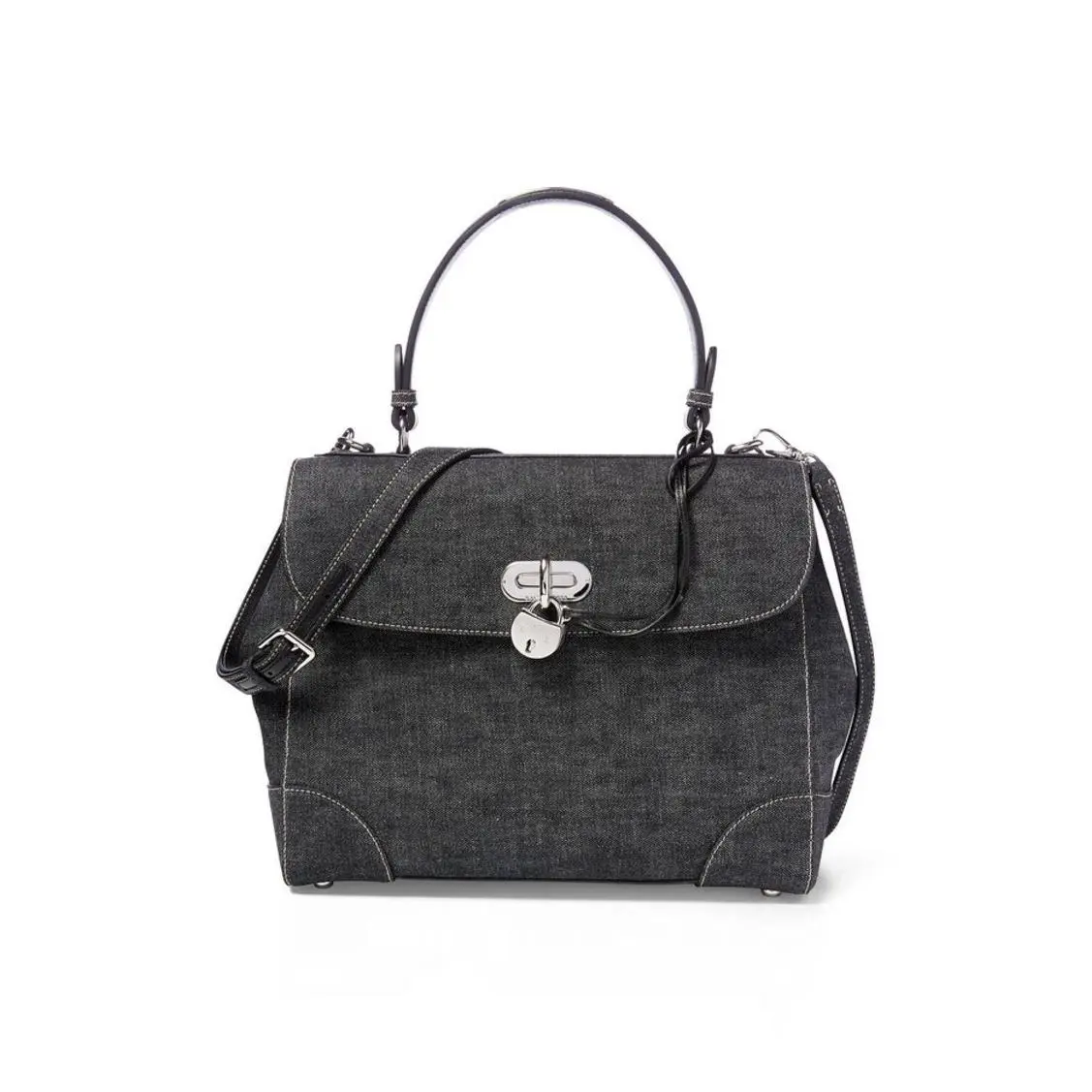 Ralph Lauren Purple Label Collection Medium Denim Tiffin Bag - Handle/Strap: Black, Hardware: Silver, Exterior: Black