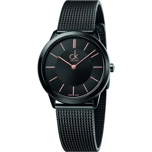 Calvin Klein K3M22421 Womens Minimal Black Mesh Strap Watch