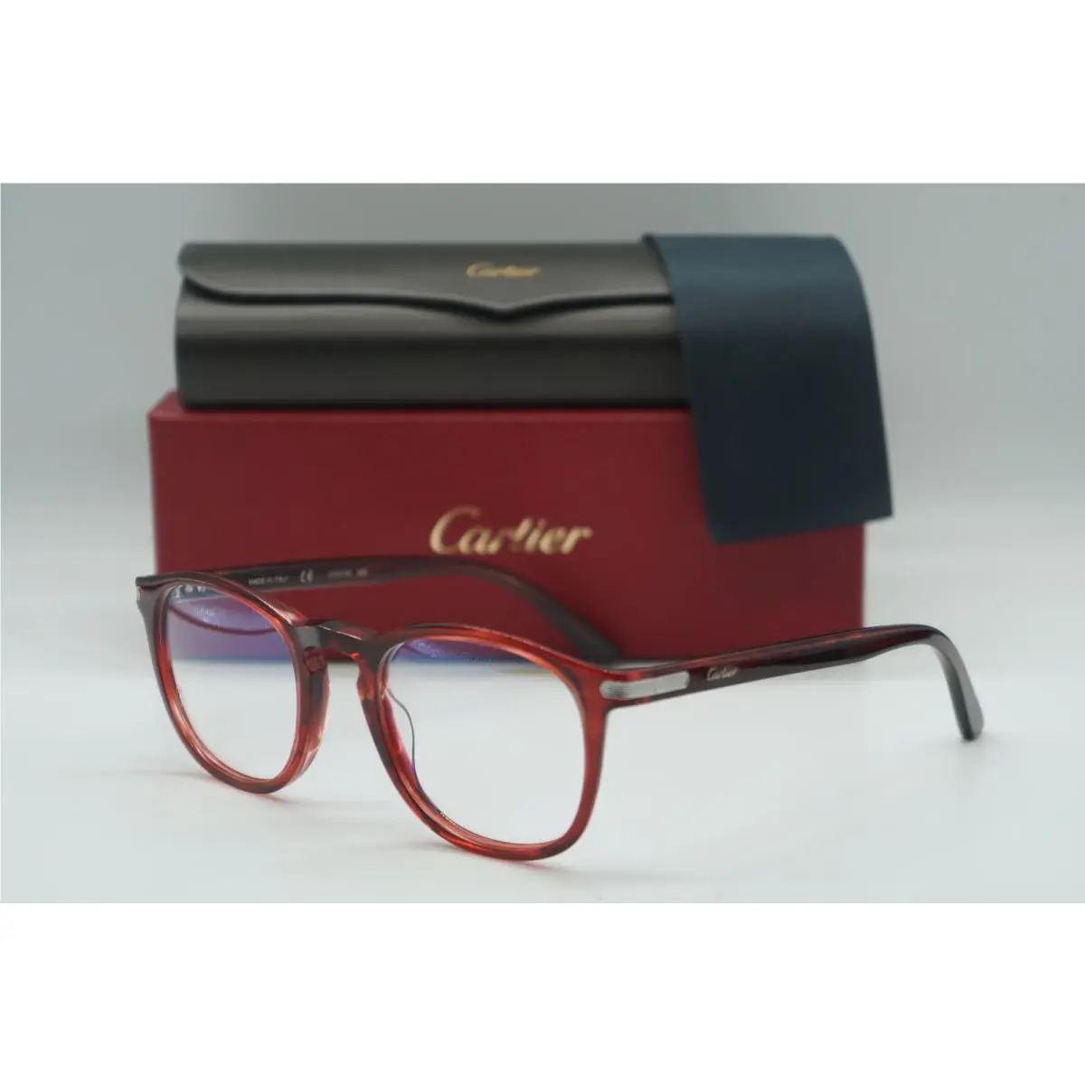 Cartier CT0017O 003 Burgundy Transparent Eyeglasses Frame 51-22