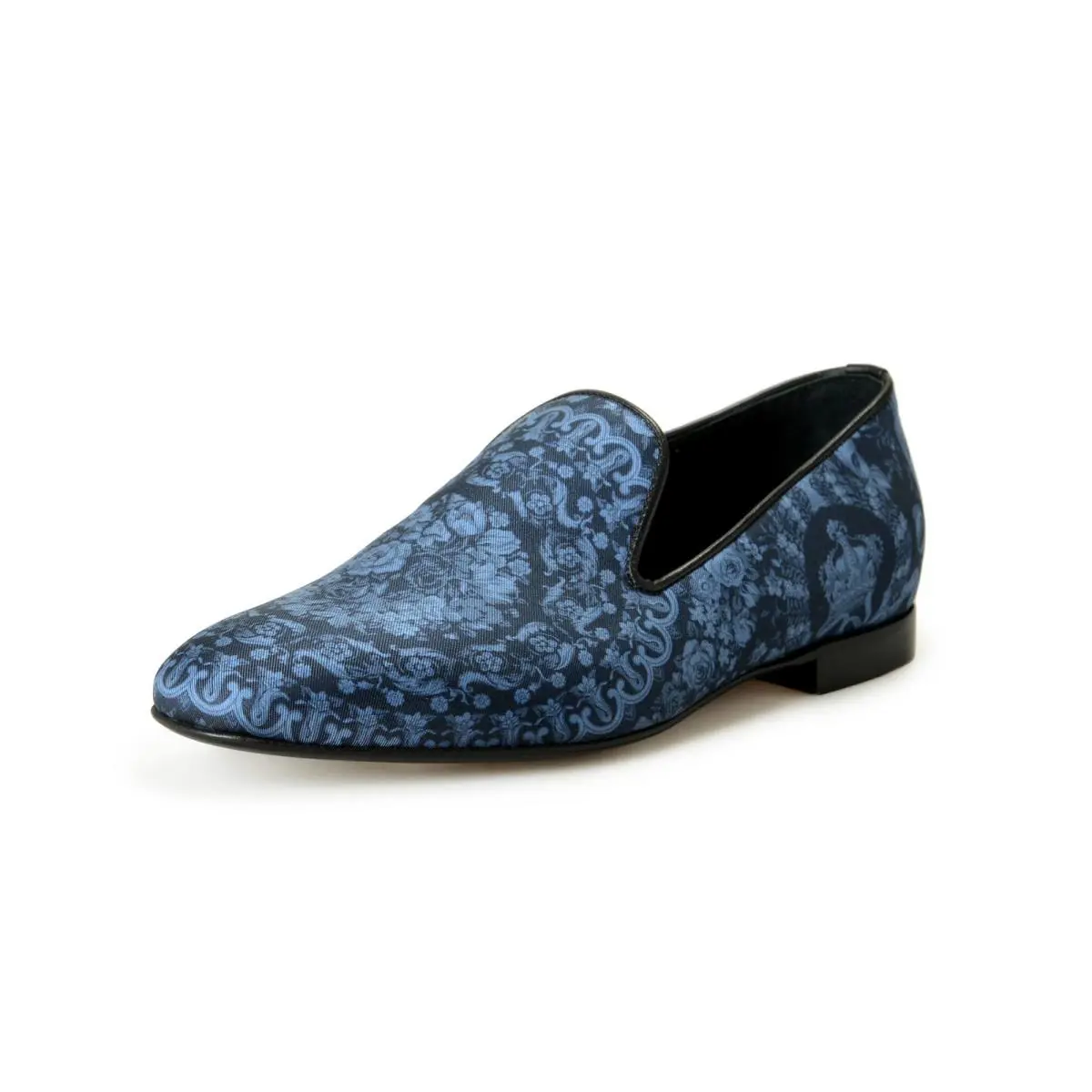 Men`s Blue Canvas Leather Barocco Print Loafers Shoes US 6 IT 39 by Versace