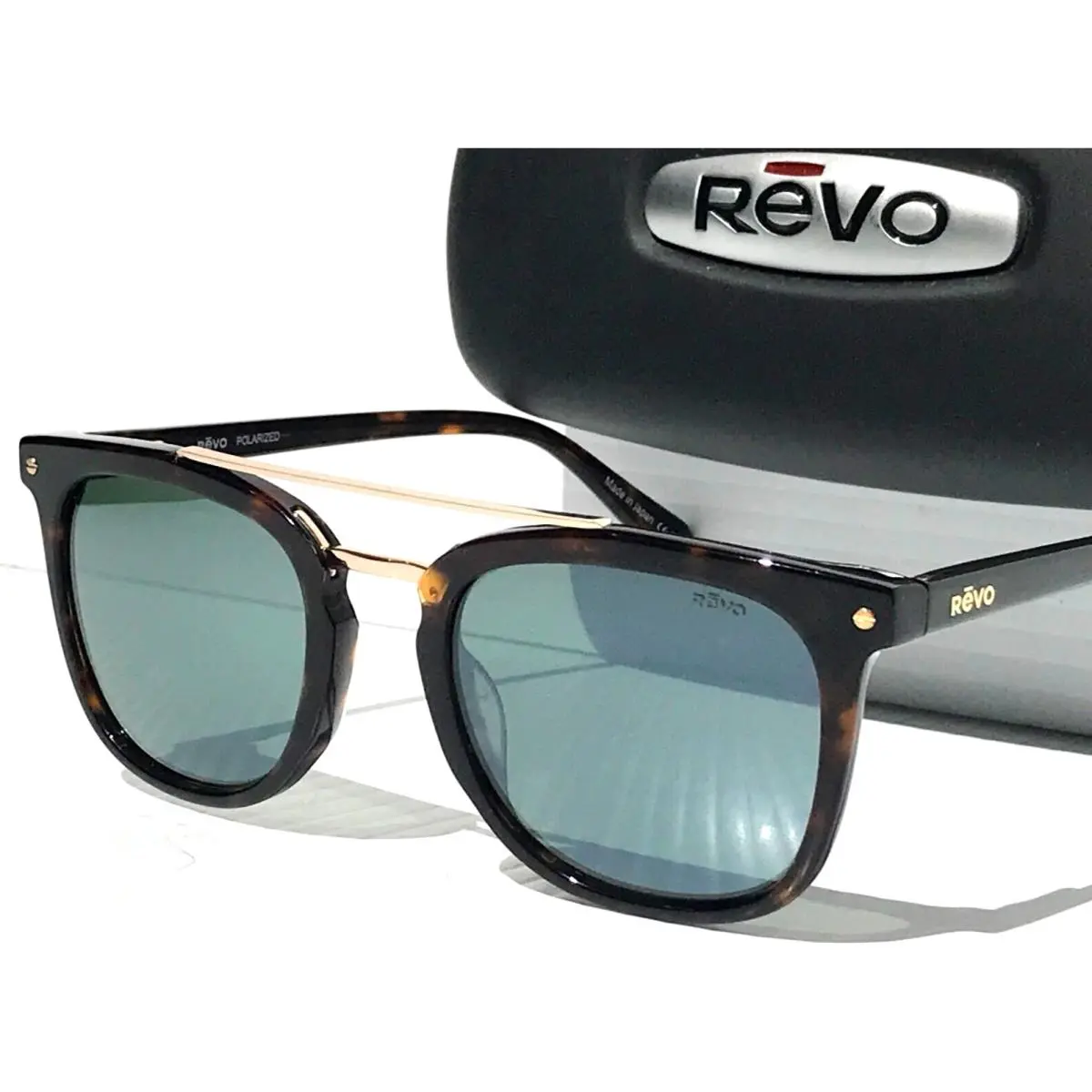 Atlas Tortoise Gold Polarized Smoke Green Glass Sunglass 1179 12 SG50 by Revo