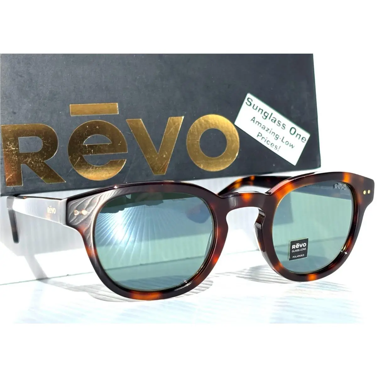 Revo Sterling Shiny Tortoise Polarized Green Grey Glass Sunglass 1256 02 SG50