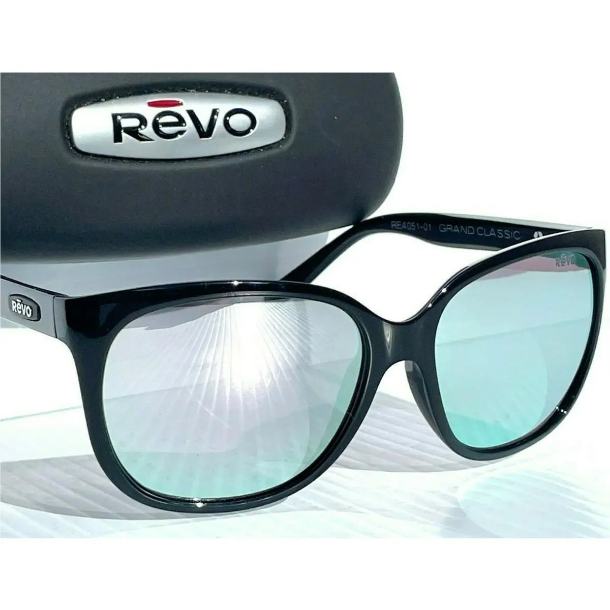 Grand Classic Black Frame Polarized Chrome Mirrored Lens 4051 01 ST by Revo