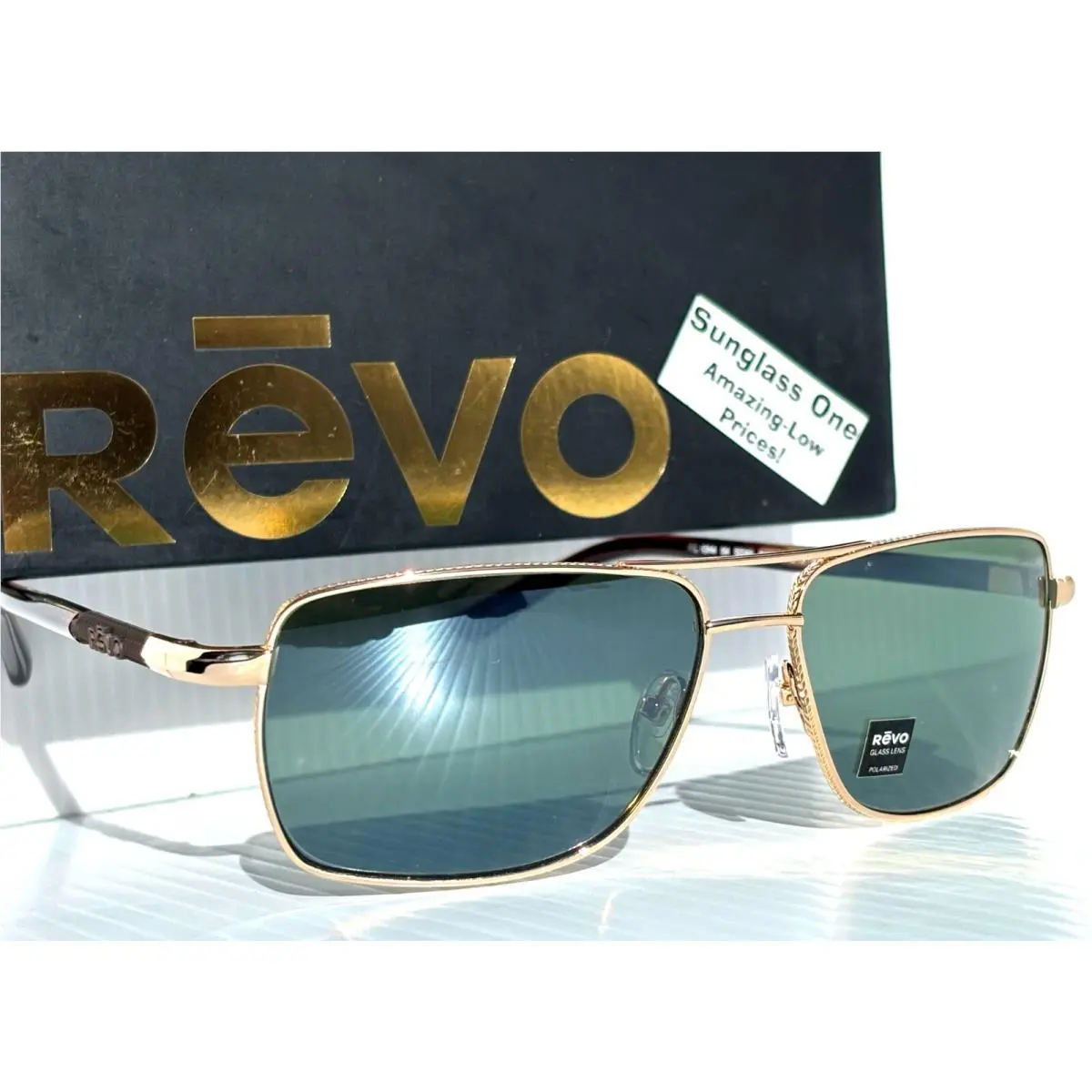 Revo Ray Shiny Gold Polarized Green Glass Lens Sunglass 1244 04 SG50