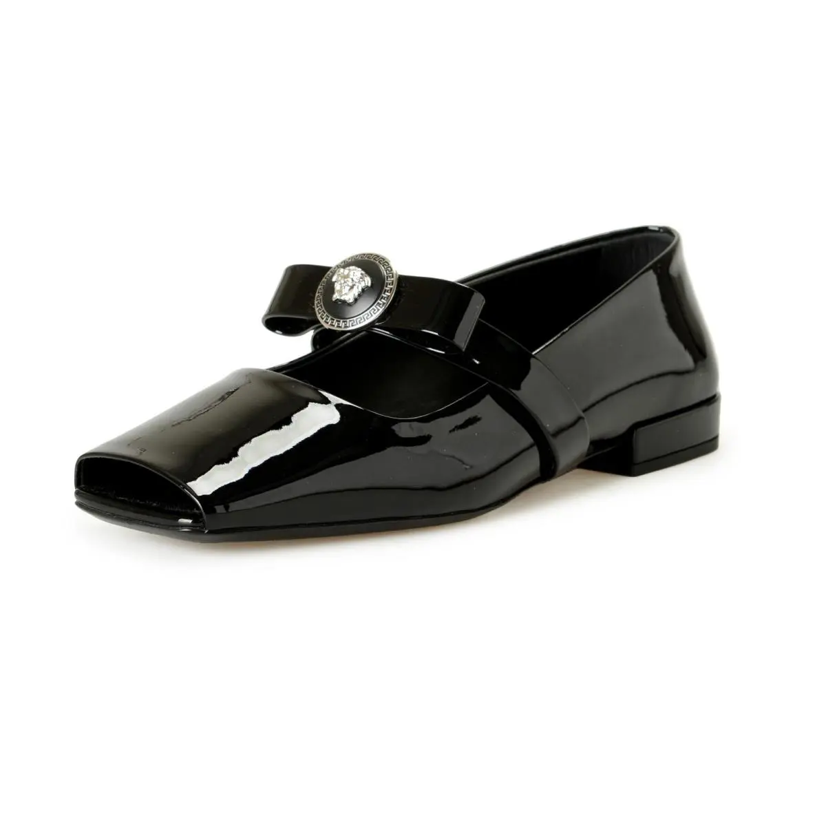 Versace Women`s Patent Leather Silver Medusa Ballets Flat Shoes US 10 IT 40