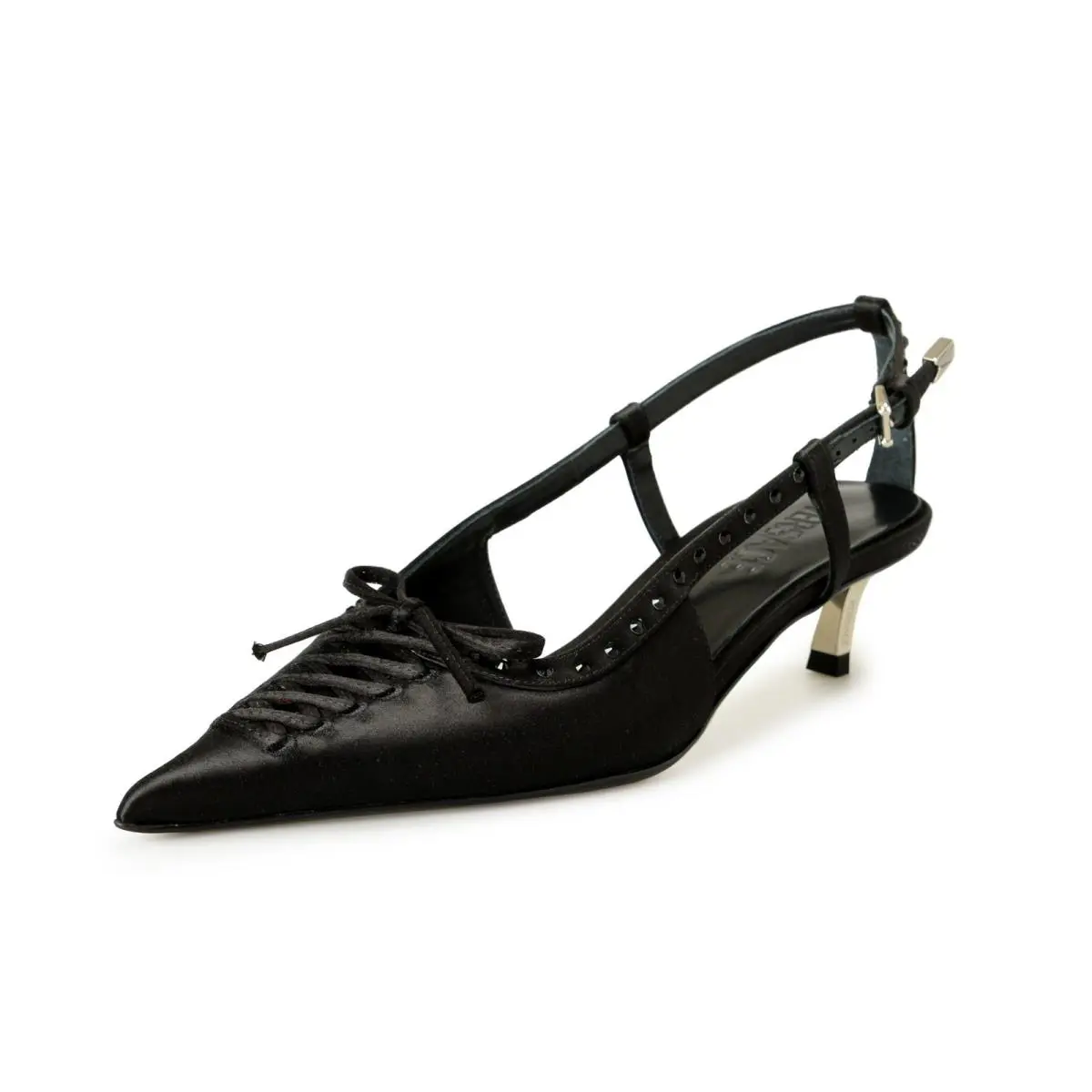 Versace Women`s Black Satin Strass Sling Back Pumps Shoes US 7.5 IT 37.5