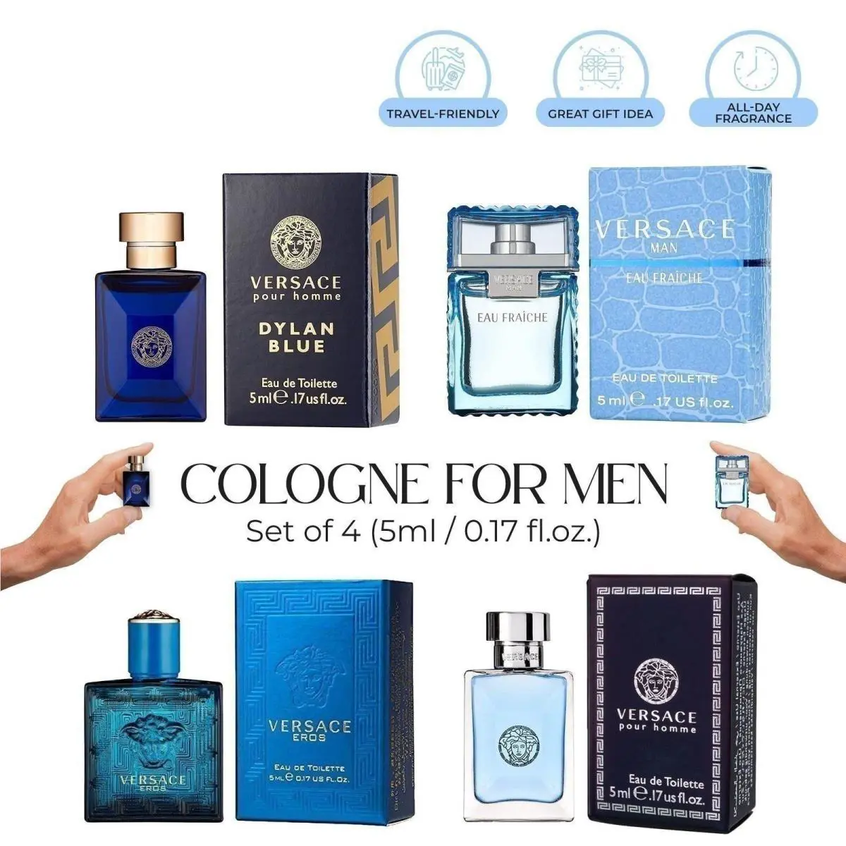 Versace Cologne For Men Set of 4 Mini Eros Pour Homme Dylan Blue