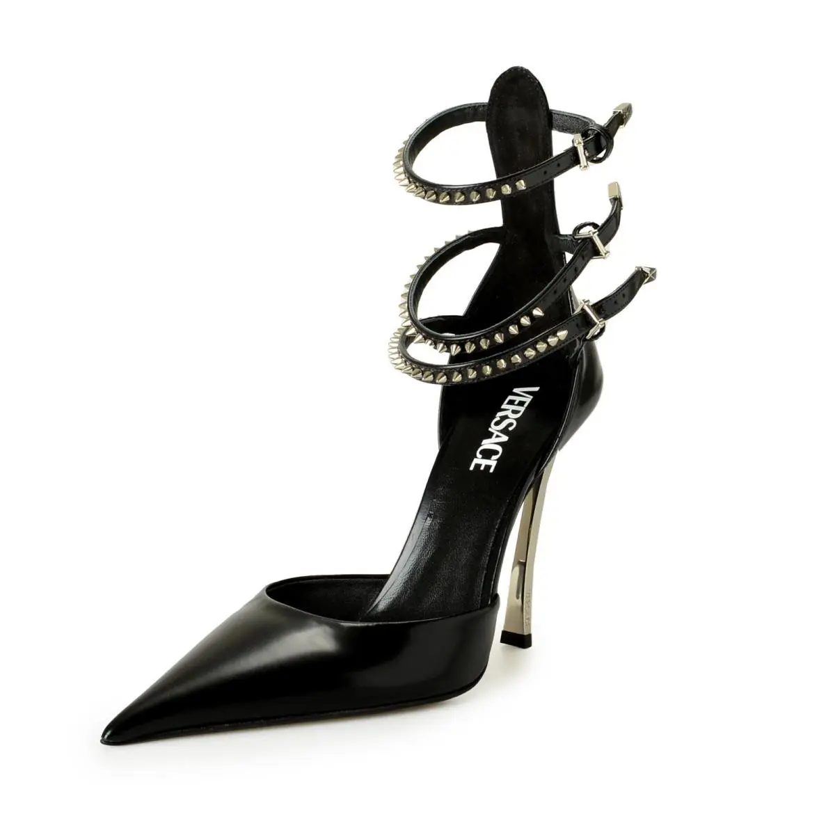 Versace Women`s Black Leather High Heel Ankle Strap Pumps Shoes US 6.5 IT 36.5