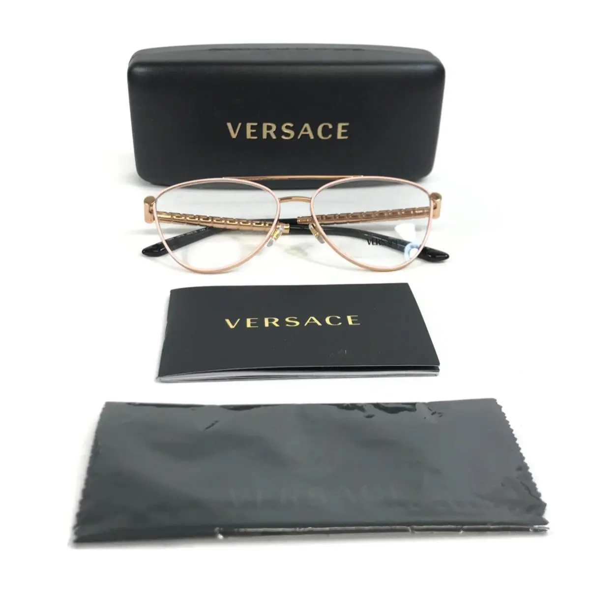 Versace Eyeglasses Frames MOD.1296 1515 Shiny Pink Rose Gold Wire Rim 55-15-140