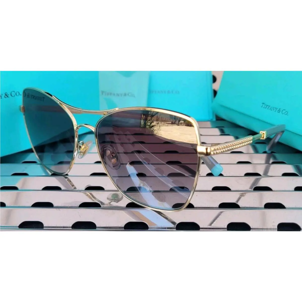 Tiffany Co. Diamond Point Sunglasses TF3084 Gold W/grey Gradient Lenses