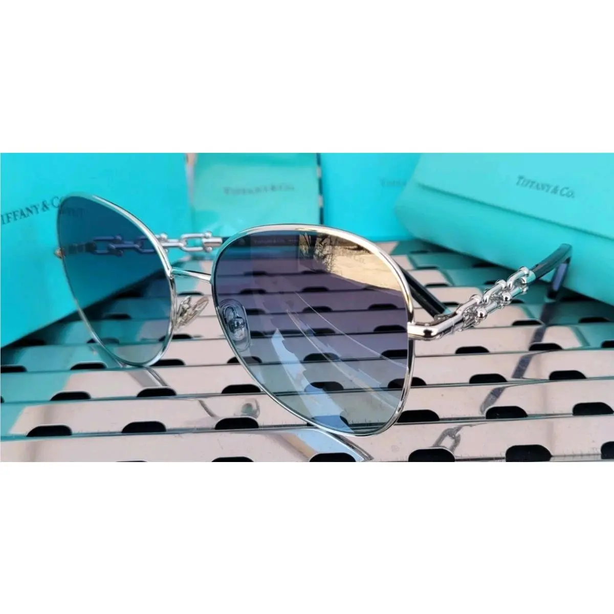 Tiffany Co. Hardwear Sunglasses TF3086 60019S Silver W/azure Gradient Blue