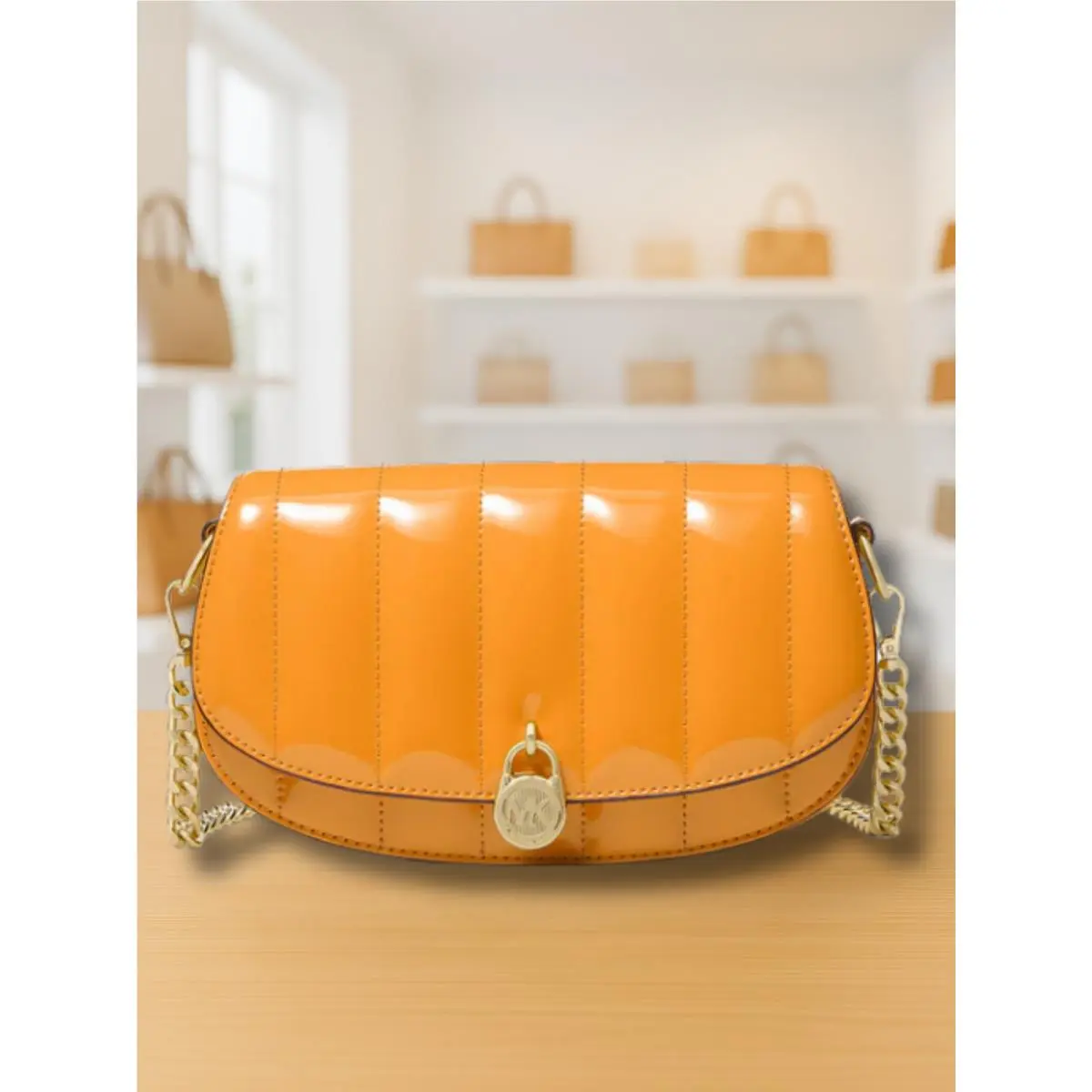 Mila Women Small Patent Purse Messenger Crossbody Bag Pop Orange MK by Michael Kors