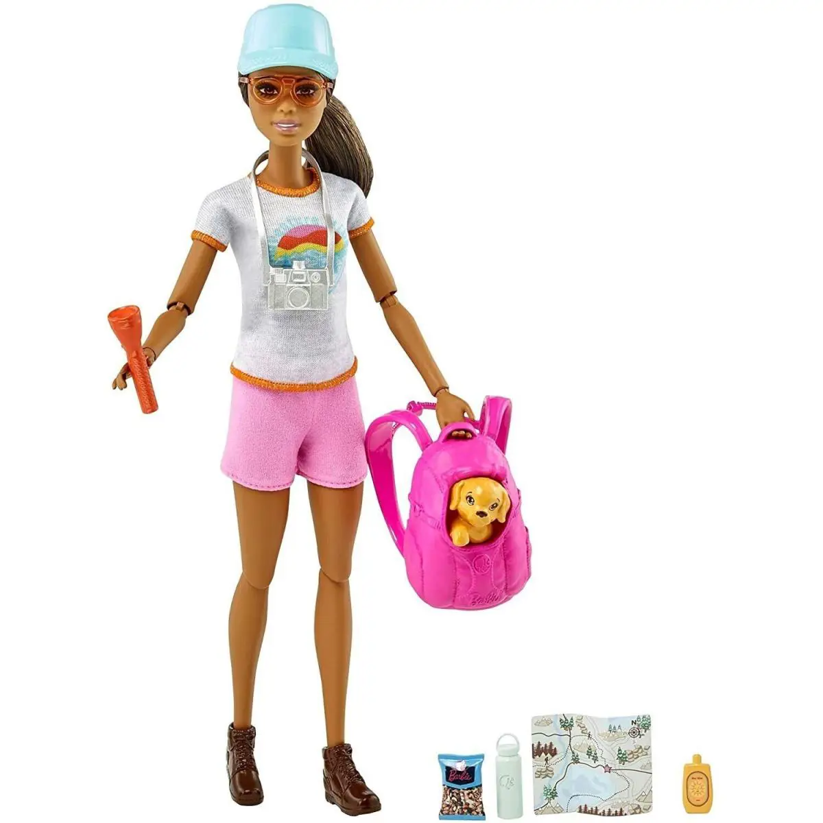 Barbie Hiking Doll Brunette with Puppy 9 Accessories