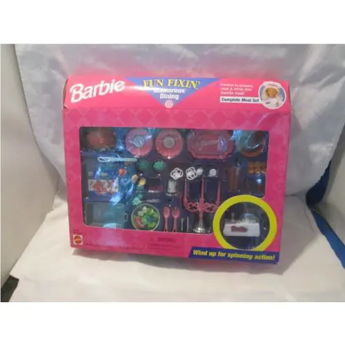 1997 Barbie Fun Fixin Glamorous Dining Complete Meal Set Mattel