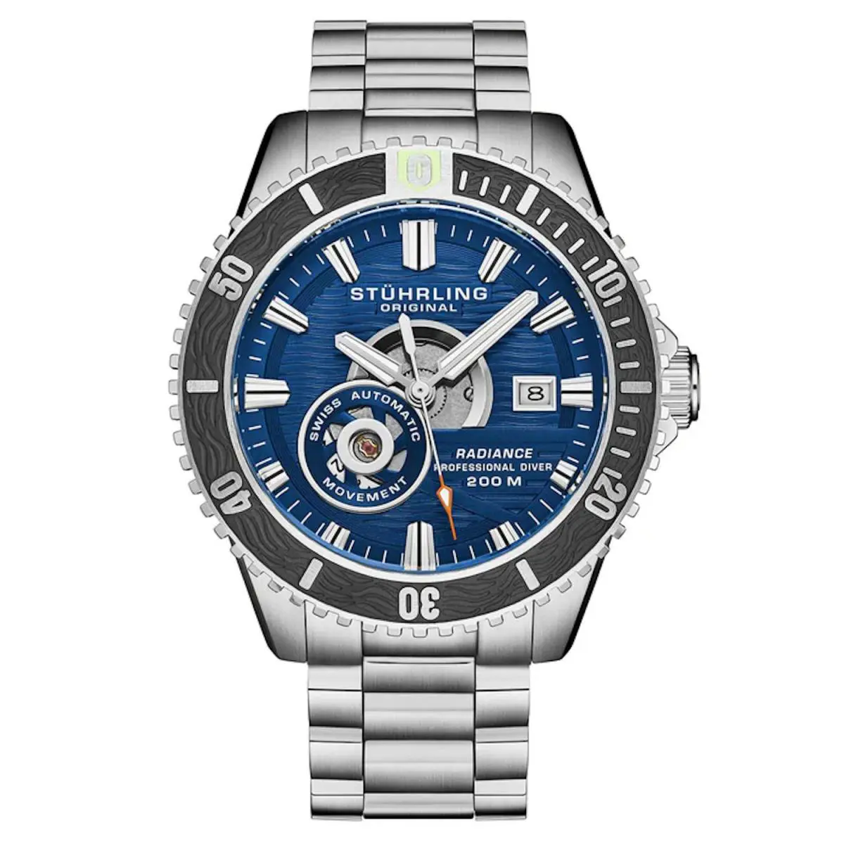 Stuhrling 1013 02 Radiance Automatic Professional Diver Blue Dial Mens Watch