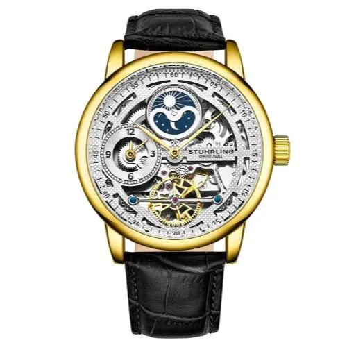 Stuhrling 3917 2 Legacy Automatic Skeleton Dual Time Am/pm Leather Mens Watch