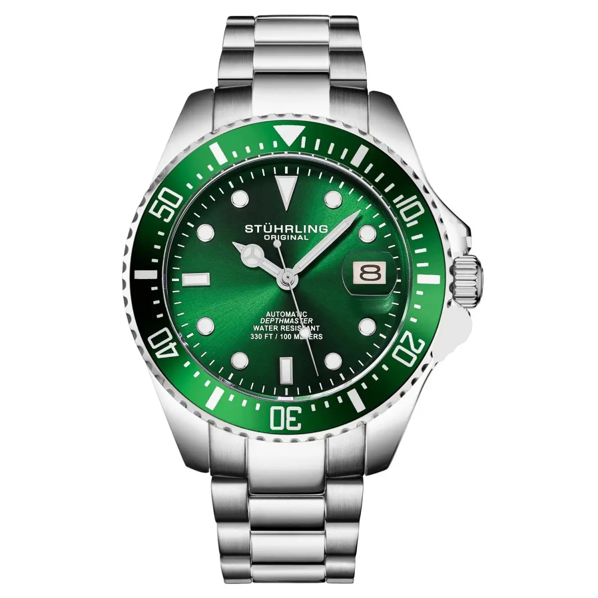 Stuhrling 4048 2 Automatic Depthmaster Diver Date Green Mens Watch by Stührling