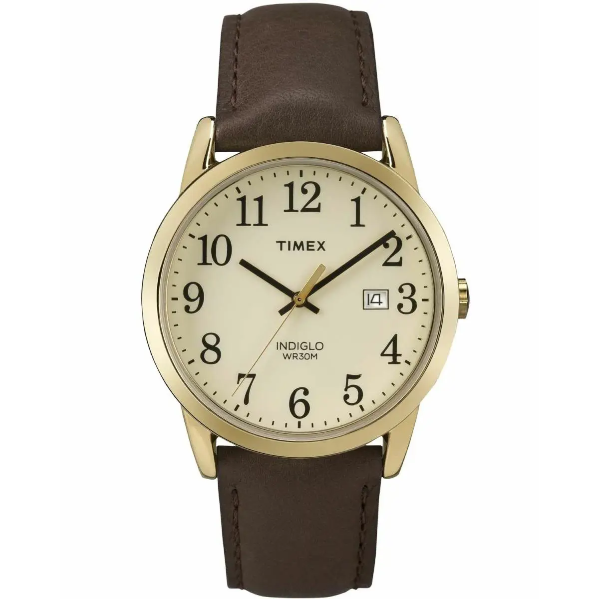 Timex TW2P75800 Men`s Easy Reader Brown Leather Watch Indiglo Date 38MM Case - Band: Brown