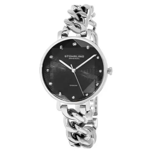 Stuhrling 3937 2 Quartz Crystal Accented Chain Bracelet Womens Watch