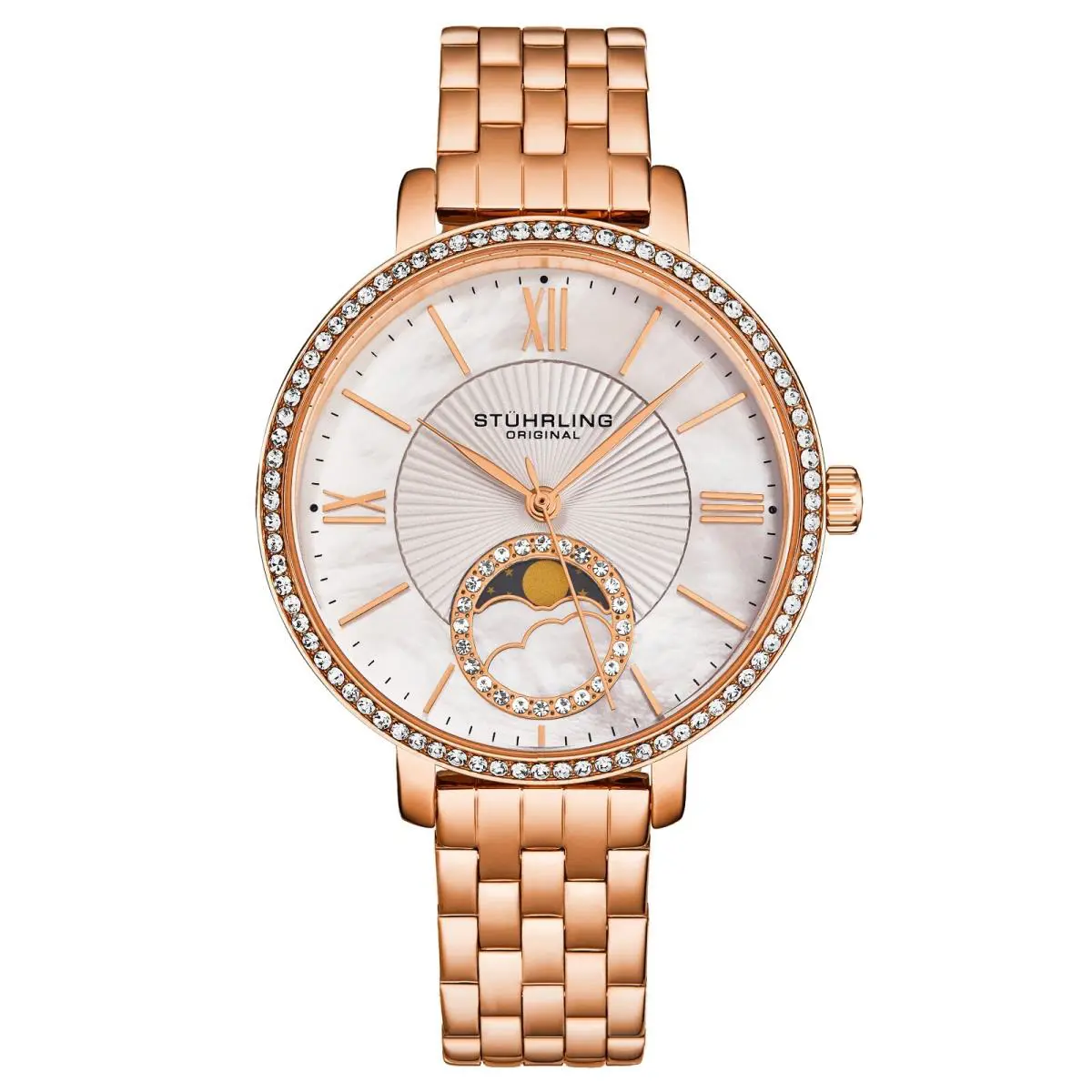 Stuhrling 4038 Quartz Mother of Pearl Dial Stainless Steel Link Bracelet Ladies