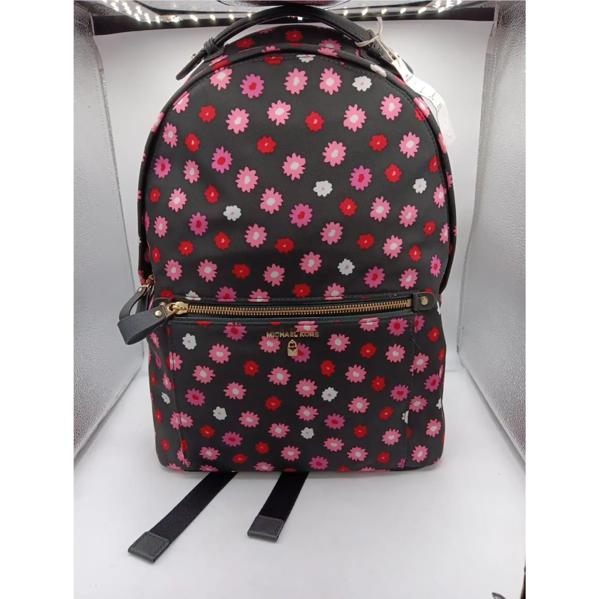 Michael Kors Kelsey Black Ultra Pink Floral Large Nylon Bag Backpack