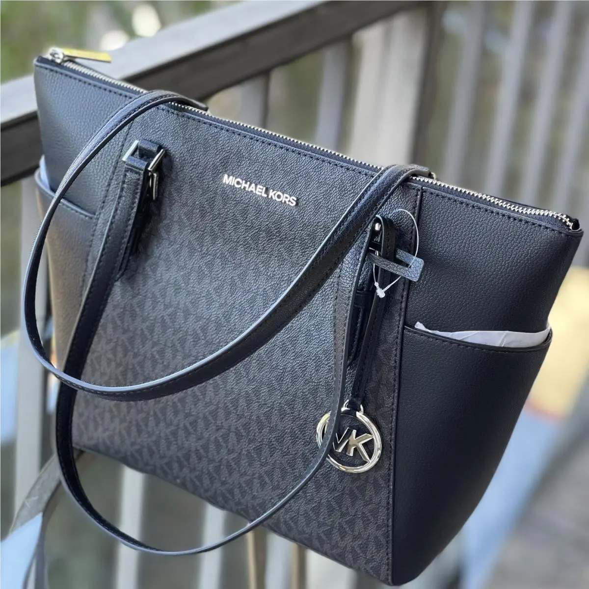 Michael Kors Lady MK Signature Large Black Bag Tote Shoulder Purse Handbag Women