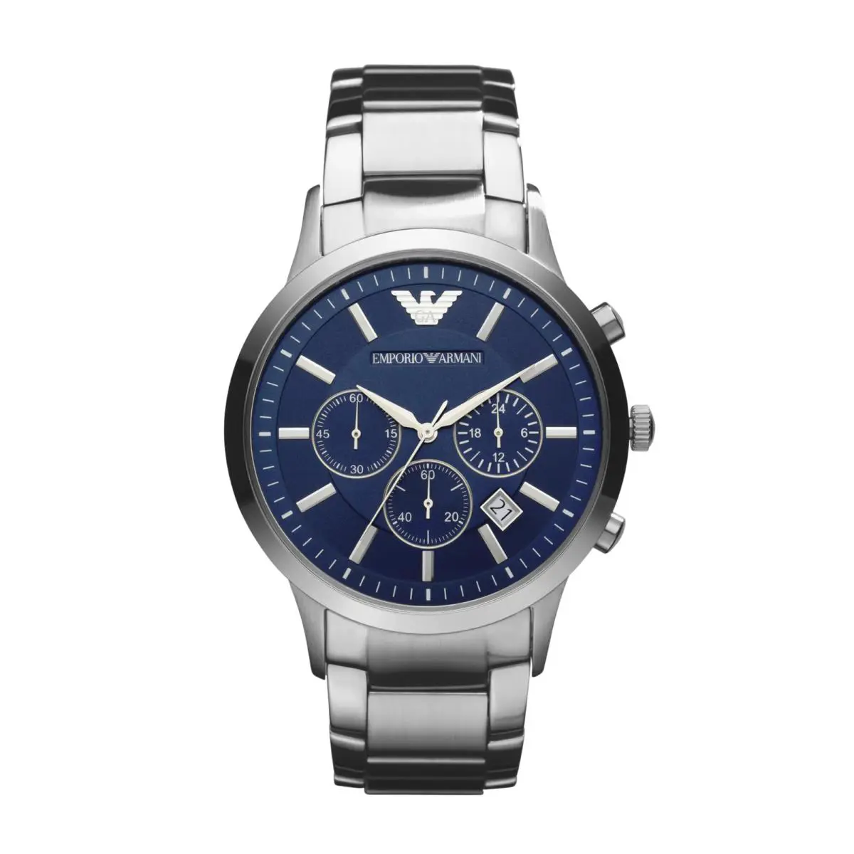 Emporio Armani AR2448 Men`s Chronograph Blue Silver Stainless Steel Watch 43mm