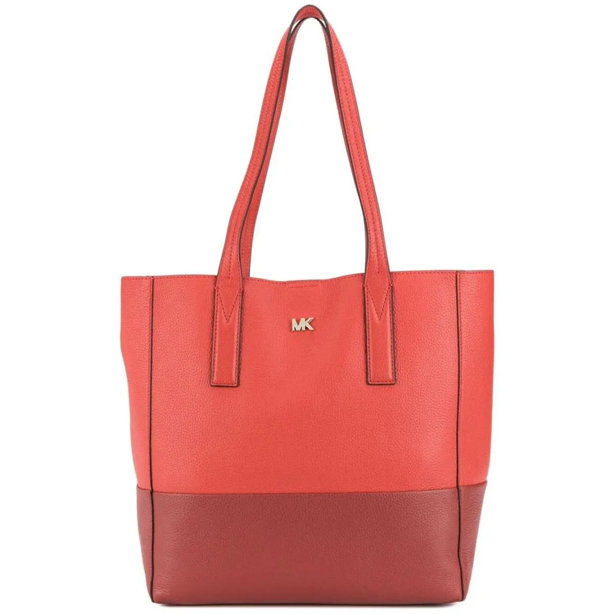 Michael Kors Michael Women`s Junie Bright Red and Dark Red Leather Tote - Exterior: Bright red and dark red, Lining: Black, Hardware: Gold