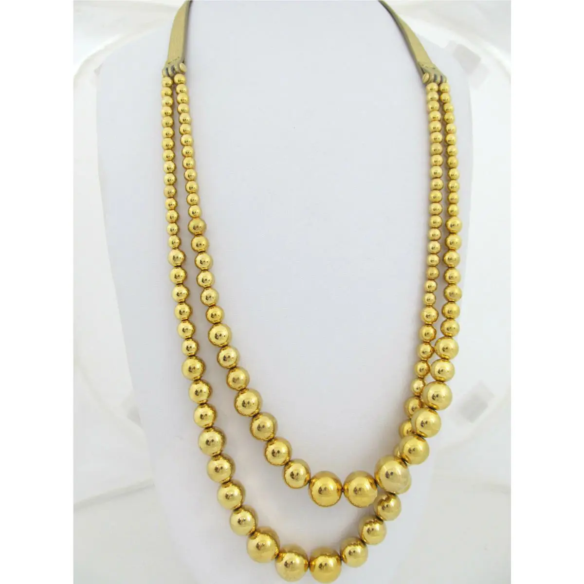 Michael Kors Modern Gold-tone Bead 2-Row Leather Buckle Necklace