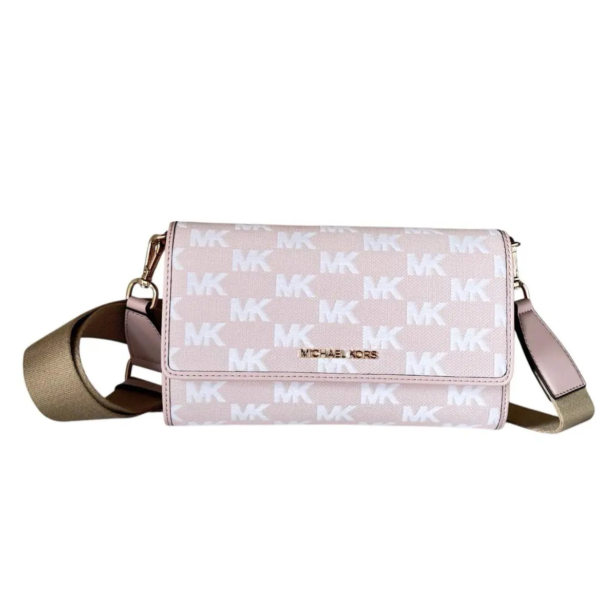 Michael Kors Jet Set Item Large Zip Around Wallet Crossbody Bag MK Powder Blush