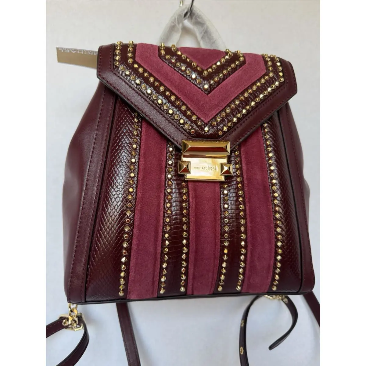Michael Kors Whitney Maroon Oxblood Studs Leather MD Backpack Handbag