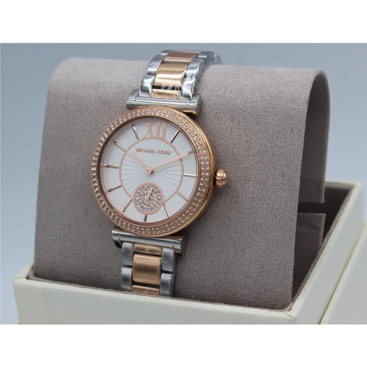 Michael Kors Abbey Silver Rose Gold Crystals Women`s MK4616 Watch