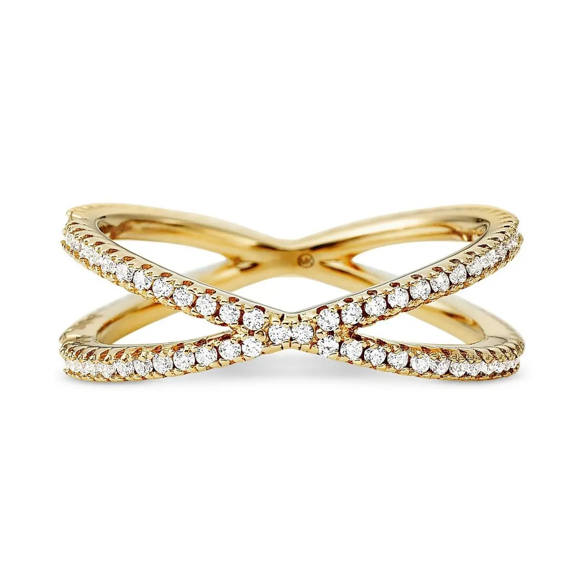Michael Kors Gold 925 Sterling Silver Crystal Nesting Criss Cross Ring Size 8