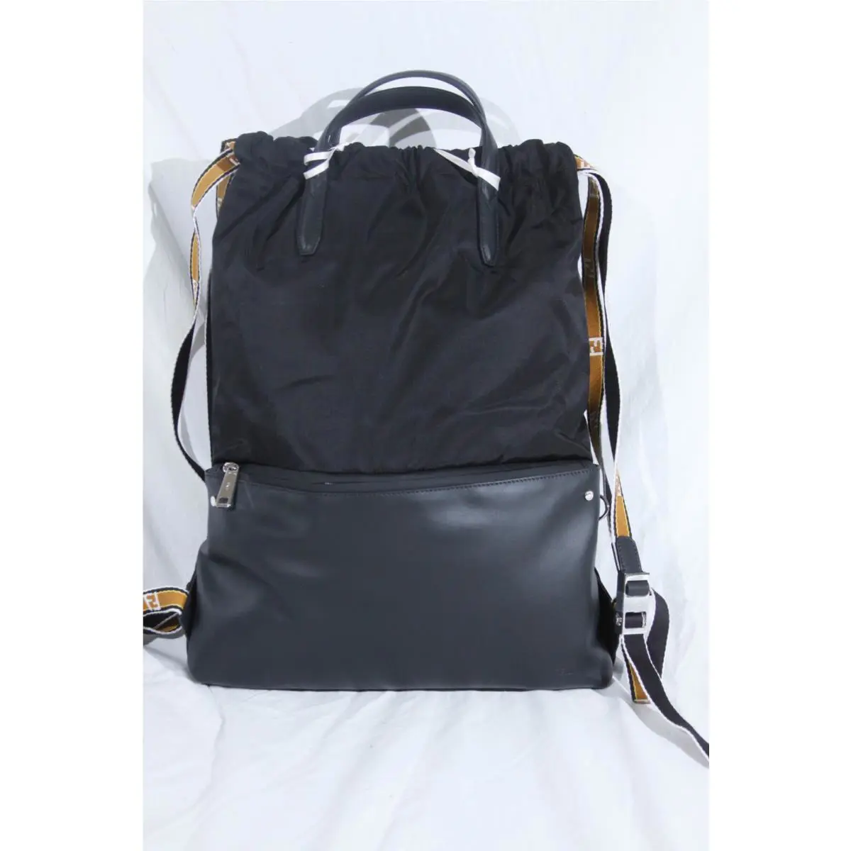 Fendi Unisex Fabric-calf Leather Backpack. Made in Italy