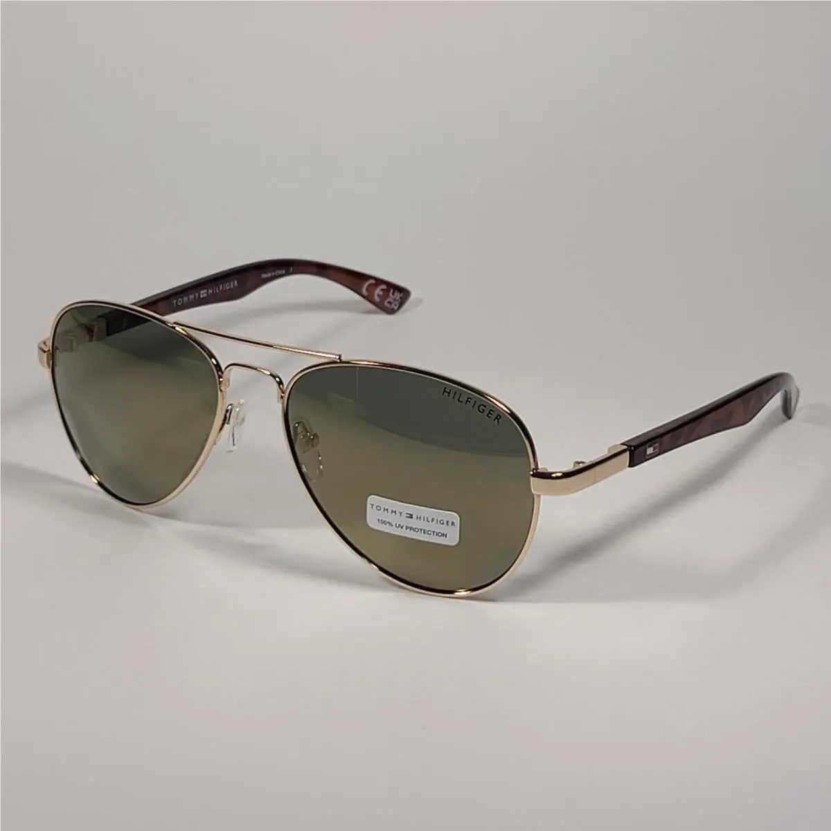 Tommy Hilfiger Benjamin Aviator Sunglasses Brown Tortoise Frame Gold Mirror Lens